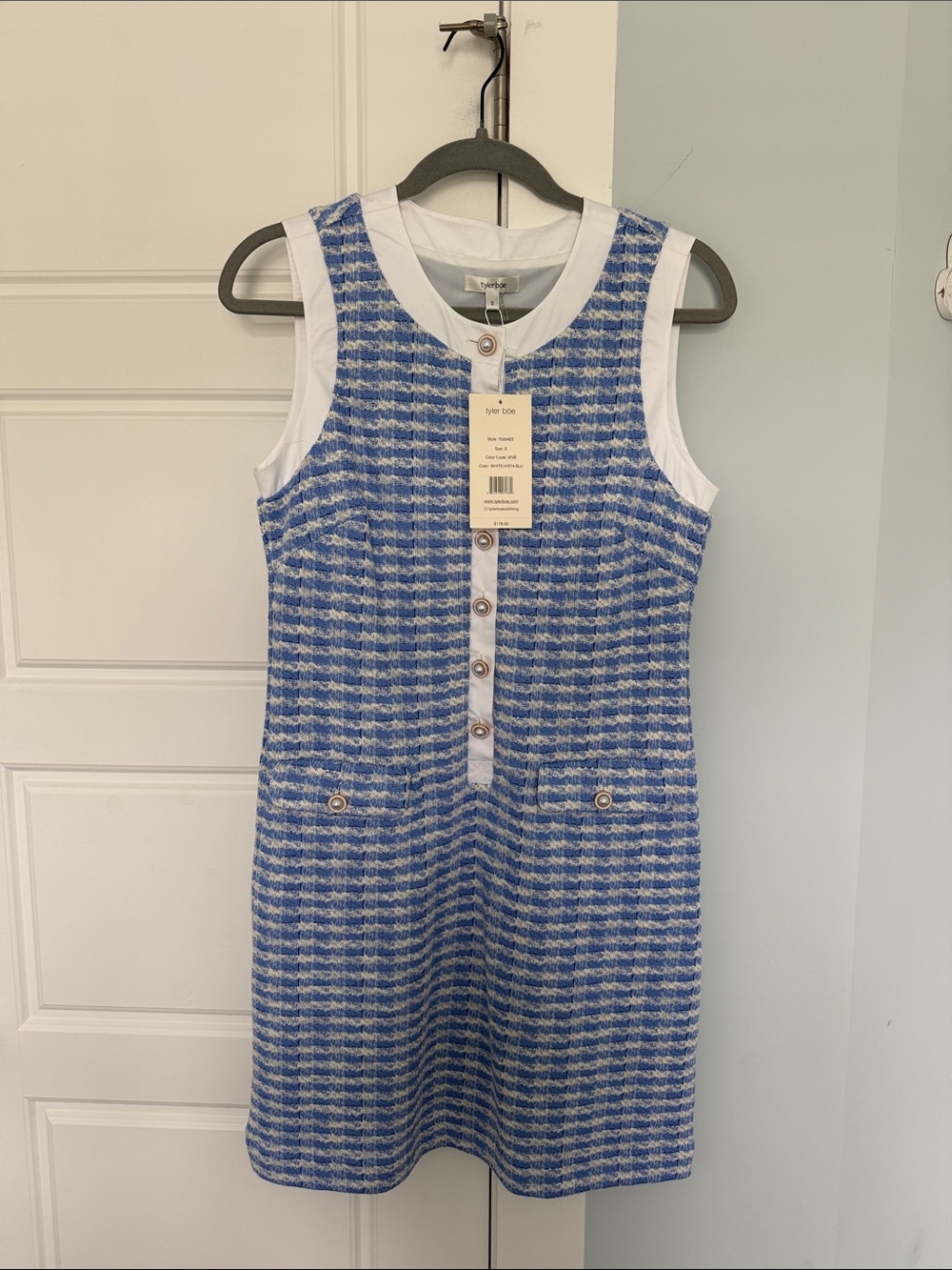 Tyler Boe Blue & White Sleeveless Tweed Shift Dress - Sz Small (NWT)